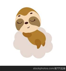 Cute little sloth sleeping on cloud. Cartoon animal character for kids t-shirt, nursery decoration, baby shower, greeting cards, invitations, house interior. Vector stock illustration