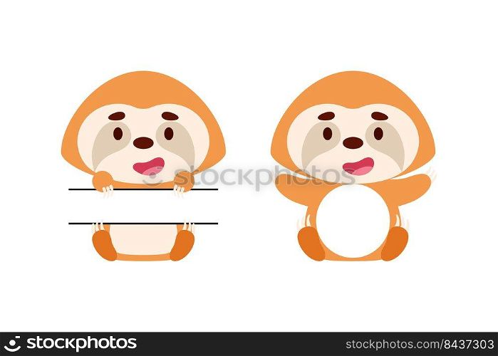 Cute little sloth split monogram. Funny cartoon character for kids t-shirts, nursery decoration, baby shower, greeting cards, invitations, scrapbooking, home decor. Vector stock illustration