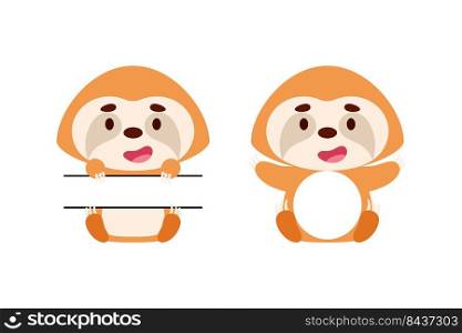 Cute little sloth split monogram. Funny cartoon character for kids t-shirts, nursery decoration, baby shower, greeting cards, invitations, scrapbooking, home decor. Vector stock illustration