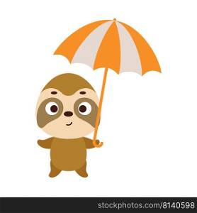 Cute little sloth with umbrella. Cartoon animal character for kids t-shirts, nursery decoration, baby shower, greeting card, invitation, house interior. Vector stock illustration