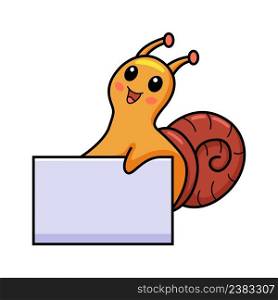 Cute little snail cartoon with blank sign