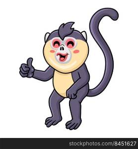 Cute little snub nosed monkey cartoon giving thumb up