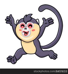 Cute little snub nosed monkey cartoon walking