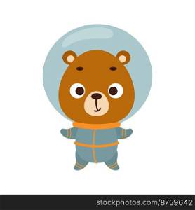 Cute little spaceman bear on white background. Cartoon animal character for kids t-shirts, nursery decoration, baby shower, greeting card, invitation, house interior. Vector stock illustration