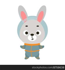 Cute little spaceman bunny on white background. Cartoon animal character for kids t-shirts, nursery decoration, baby shower, greeting card, invitation, house interior. Vector stock illustration