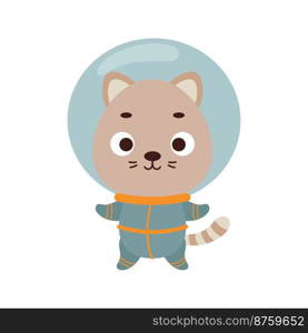 Cute little spaceman cat on white background. Cartoon animal character for kids t-shirts, nursery decoration, baby shower, greeting card, invitation, house interior. Vector stock illustration