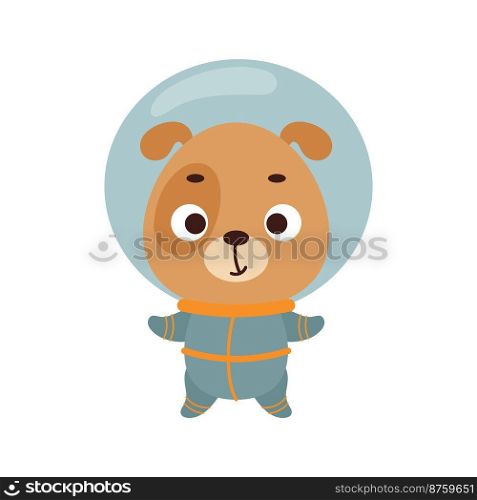 Cute little spaceman dog on white background. Cartoon animal character for kids t-shirts, nursery decoration, baby shower, greeting card, invitation, house interior. Vector stock illustration