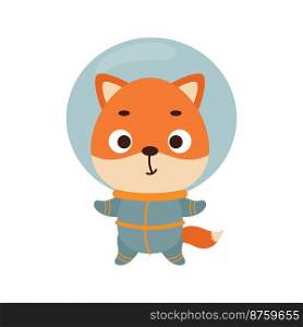 Cute little spaceman fox on white background. Cartoon animal character for kids t-shirts, nursery decoration, baby shower, greeting card, invitation, house interior. Vector stock illustration
