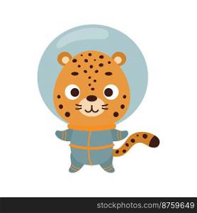 Cute little spaceman jaguar on white background. Cartoon animal character for kids t-shirts, nursery decoration, baby shower, greeting card, invitation, house interior. Vector stock illustration
