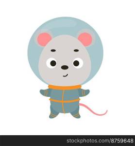 Cute little spaceman mouse on white background. Cartoon animal character for kids t-shirts, nursery decoration, baby shower, greeting card, invitation, house interior. Vector stock illustration