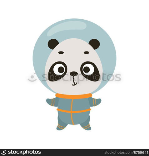 Cute little spaceman panda on white background. Cartoon animal character for kids t-shirts, nursery decoration, baby shower, greeting card, invitation, house interior. Vector stock illustration