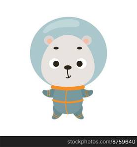 Cute little spaceman polar bear on white background. Cartoon animal character for kids t-shirts, nursery decoration, baby shower, greeting card, invitation, house interior. Vector stock illustration