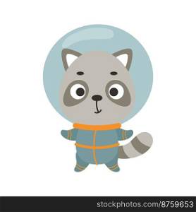 Cute little spaceman raccoon on white background. Cartoon animal character for kids t-shirts, nursery decoration, baby shower, greeting card, invitation, house interior. Vector stock illustration