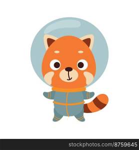 Cute little spaceman red panda on white background. Cartoon animal character for kids t-shirts, nursery decoration, baby shower, greeting card, invitation, house interior. Vector stock illustration