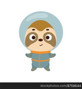 Cute little spaceman sloth on white background. Cartoon animal character for kids t-shirts, nursery decoration, baby shower, greeting card, invitation, house interior. Vector stock illustration