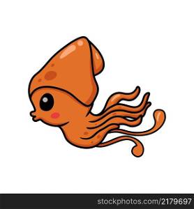 Cute little squid cartoon swimming