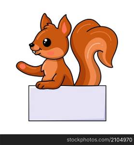 Cute little squirrel cartoon with blank sign