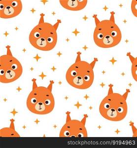 Cute little squirrel head seamless childish pattern. Funny cartoon animal character for fabric, wrapping, textile, wallpaper, apparel. Vector illustration