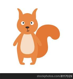 Cute little squirrel isolated. Cartoon animal character for kids cards, baby shower, invitation, poster, t-shirt, house decor. Vector stock illustration.
