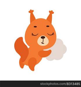 Cute little squirrel sleeping on cloud. Cartoon animal character for kids t-shirt, nursery decoration, baby shower, greeting cards, invitations, house interior. Vector stock illustration