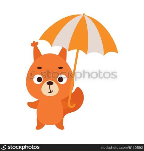 Cute little squirrel with umbrella. Cartoon animal character for kids t-shirts, nursery decoration, baby shower, greeting card, invitation, house interior. Vector stock illustration