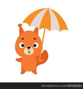 Cute little squirrel with umbrella. Cartoon animal character for kids t-shirts, nursery decoration, baby shower, greeting card, invitation, house interior. Vector stock illustration