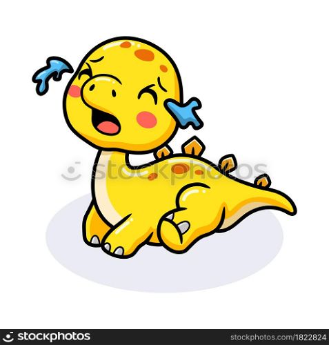 Cute little stegosaurus dinosaur cartoon crying