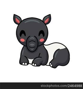 Cute little tapir cartoon lying down