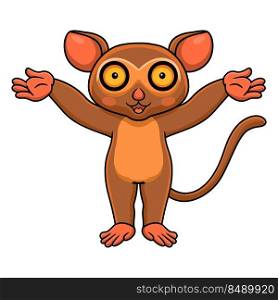 Cute little tarsier cartoon raising hands