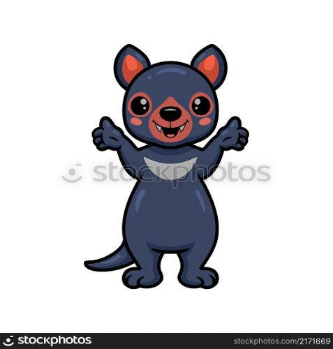 Cute little tasmanian devil cartoon raising hands