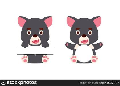 Cute little Tasmanian devil split monogram. Funny cartoon character for kids t-shirts, nursery decoration, baby shower, greeting cards, invitations, scrapbooking, home decor. Vector stock illustration