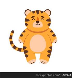 Cute little tiger character in flat style. The symbol of the Chinese New Year 2022. For banner, nursery, pattern decor. Vector hand drawn illustration. Cute little tiger character in flat style. The symbol of the Chinese New Year 2022. For banner, nursery, pattern decor. Vector hand drawn illustration.