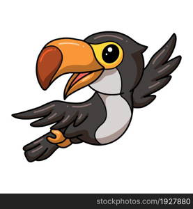 Cute little toucan bird cartoon flying