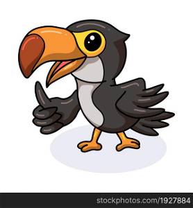 Cute little toucan bird cartoon giving thumb up