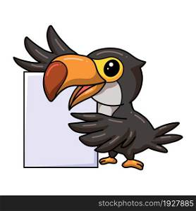 Cute little toucan bird cartoon with blank sign