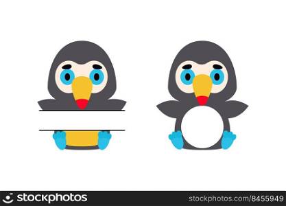 Cute little toucan split monogram. Funny cartoon character for kids t-shirts, nursery decoration, baby shower, greeting cards, invitations, scrapbooking, home decor. Vector stock illustration
