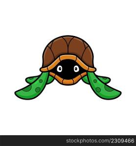 Cute little turtle cartoon hides in its shell