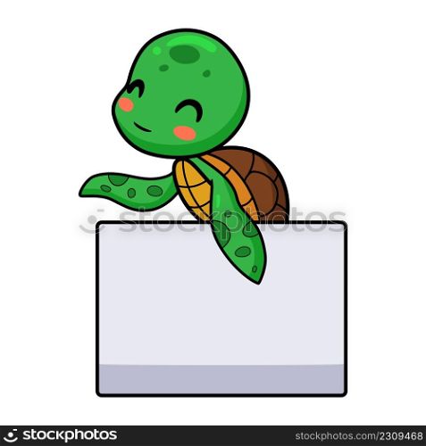 Cute little turtle cartoon with blank sign