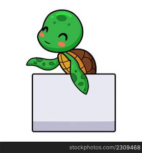 Cute little turtle cartoon with blank sign