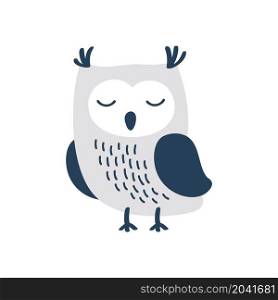Cute little vector owl. Hand drawn doodle sketch illustration in Scandinavian style isolated on white background.. Cute little vector owl. Hand drawn doodle sketch illustration in Scandinavian style isolated on white background