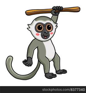 Cute little vervet monkey cartoon hanging on tree