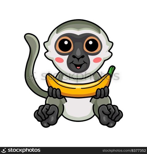 Cute little vervet monkey cartoon holding a banana