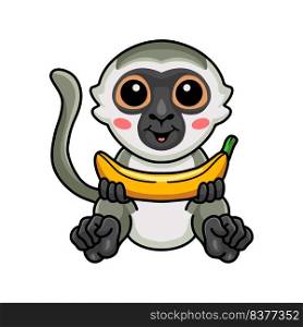 Cute little vervet monkey cartoon holding a banana