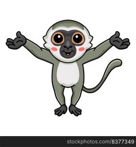 Cute little vervet monkey cartoon raising hands