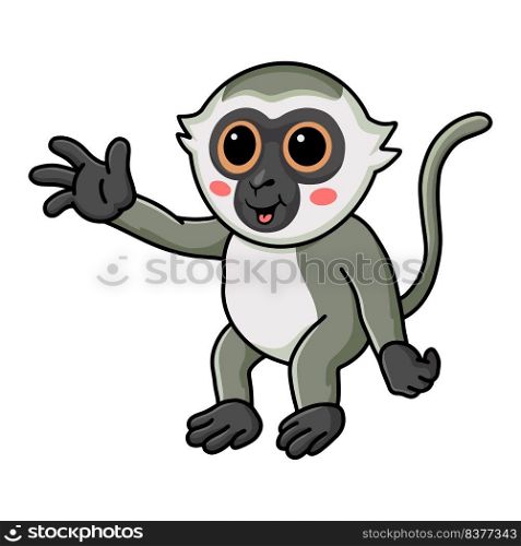 Cute little vervet monkey cartoon waving hand