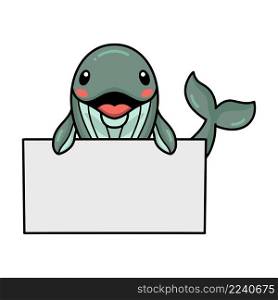 Cute little whale cartoon with blank sign