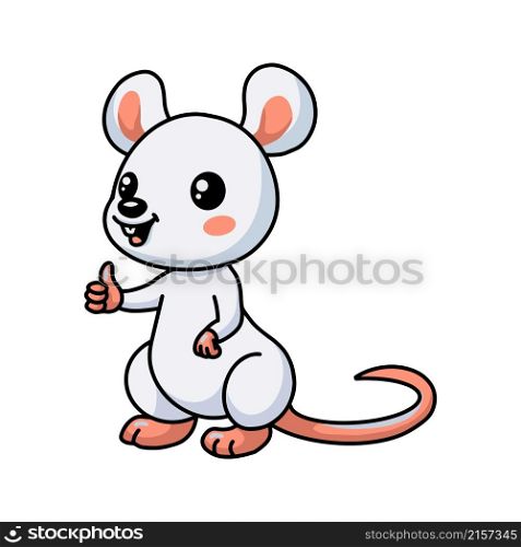 Cute little white mouse cartoon giving thumb up