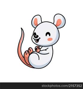 Cute little white mouse cartoon laughing