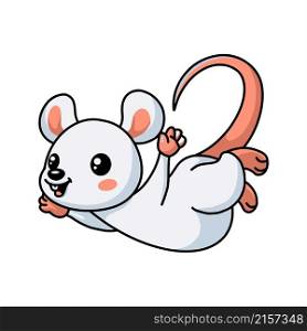Cute little white mouse cartoon leaping