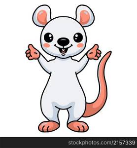 Cute little white mouse cartoon presenting